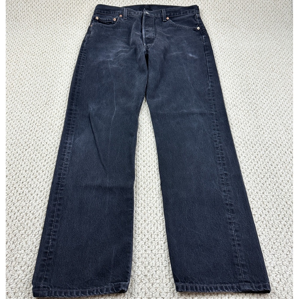 Vtg Levis 501 Jeans Fits Mens 34x33 Black Fade Button Fly Straight Leg Denim Y2K